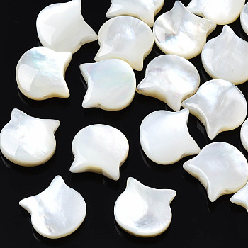 Natural White Shell Beads, Cat, 10x10x4mm, Hole: 0.8mm
