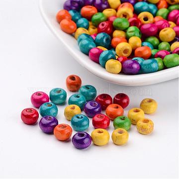 Lead Free Natural Wood Round Beads, Dyed, 6mm wide, 5mm high, hole: 1.5mm(X-TB092MY)