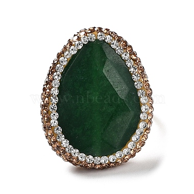 Natural Dyed Jade Teardrop Adjustable Ring with Rhinestone(RJEW-E052-02G-02)-2