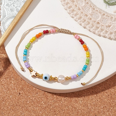 Colorful Glass Seed & Brass Braided Bead Bracelet(BJEW-JB10138-03)-2