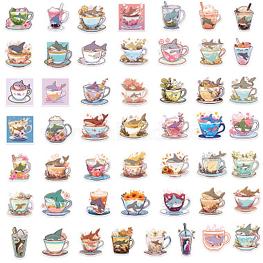 50Pcs Cup with Shark PVC Waterproof Self-Adhesive Stickers(PW-WG92080-01)-5