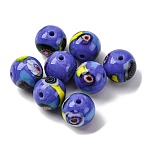 Handmade Millefiori Lampwork Beads, Round, Slate Blue, 10~10.5mm, Hole: 1.5mm(LAMP-R003-02B-05)