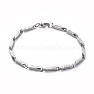 Unisex 304 Stainless Steel Bar Link Chain Bracelets, with Lobster Claw Clasps, Word Jesus, Stainless Steel Color, 8-1/2 inch(21.5cm), 3mm(BJEW-L637-38B-P)