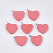 Handmade Porcelain Pendants, Frosted, with Brass Findings, Heart, Platinum, Salmon, 16x18~19x3mm, Hole: 1.5mm(PORC-T002-87A)