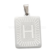 304 Stainless Steel Pendants, Rectangle with Alphabet, Letter.H, 30x20x1.5mm, Hole: 3x6mm(STAS-K216-48H-P)
