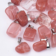 Cherry Quartz Glass Pendants, with Stainless Steel Snap On Bails, Nuggets, 15~35x10~20x5~15mm, Hole: 3x7.5mm(G-Q996-21)