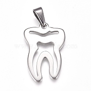 304 Stainless Steel Pendants, Tooth, Stainless Steel Color, 34.5x22x1.5mm, Hole: 10x4mm(STAS-I135-04P)