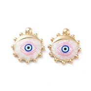Rack Plating Alloy Enamel Pendants, with Resin, Sun with Evil Eye Charm, Cadmium Free & Nickel Free & Lead Free, Golden, Pink, 20.5x18.5x4mm, Hole: 1.6mm(FIND-C050-14G-01)