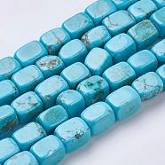 Natural Magnesite Beads Strands, Dyed, Cube, Dark Turquoise, 8x6x6mm, Hole: 1mm, about 47pcs/strand, 14.84 inch(TURQ-K003-11C)