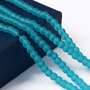 Transparent Glass Bead Strands, Frosted, Round, Dark Turquoise, 4mm, Hole: 1.1~1.6mm, about 200pcs/strand, 31.4 inch(X-GLAA-S031-4mm-37)
