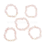 5Pcs 5 Style Natural Rose Quartz Chips Stretch Bracelets Set, Natural Shell Star Stackable Bracelets, Inner Diameter: 2-1/8 inch(5.3cm), 1Pc/style(BJEW-JB09551-02)