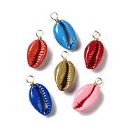 Natural Shell Beads Pendants, with Real 18K Gold Plated Eco-Friendly Copper Wire, Mixed Color, 23~26x11~12.5x6~7.5mm, Hole: 3.5mm(PALLOY-JF01004)