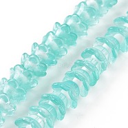 Transparent Glass Beads Strands, Flower, Medium Turquoise, 11~12x7.5~8mm, Hole: 1.4mm, about 50pcs/strand, 11.42''(29cm)(LAMP-H061-01C-08)