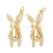 Brass Micro Pave Clear Cubic Zirconia Pendant, Long-Lasting Plated, Rabbit, Real 18K Gold Plated, 30x13.5x4.5mm, Ring: 5x1mm, Inner Diameter: 3mm(ZIRC-Z018-22G)