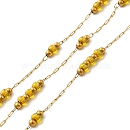 Handmade 304 Stainless Steel & Glass Beaded Chains, Soldered, with 316 Stainless Steel Cable Chain & Spool, Ion Plating(IP), Gold, Links: 13x3mm and 5x3mm(CHS-L031-01G-06)