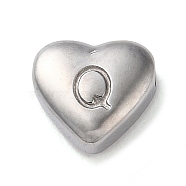 201 Stainless Steel Beads, Stainless Steel Color, Heart, Letter Q, 7x8x3.5mm, Hole: 1.5mm(STAS-M335-01Q-P)