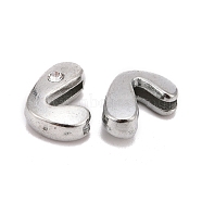 Letter Slider Beads for Watch Band Bracelet Making, Platinum Plated Alloy Crystal Rhinestone Slide Charms, Cadmium Free & Nickel Free & Lead Free, Letter.L, 11~13x9~11.5x4~5mm, Hole: 7.5~8x1mm(ALRI-O012-L-NR)