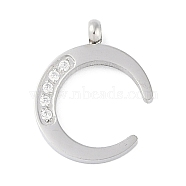 304 Stainless Steel Charms, with Rhinestone, Double Horn/Crescent Moon Charm, Stainless Steel Color, 13.5x10.5x1mm, Hole: 1.5mm(STAS-L022-398P)