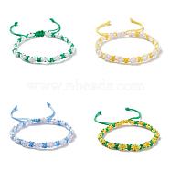 4Pcs 4 Colors Peach Blossom Pattern Braided Bracelet, Lucky Nylon Adjustable Bracelet for Women, Mixed Color, Inner Diameter: 2-1/4~3-3/8 inch(4.9~8.6cm), 1pc/colors(BJEW-SZ0002-09)