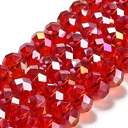 Electroplate Glass Beads Strands, AB Color Plated, Faceted, Rondelle, Red, 12x8mm, Hole: 1mm, about 72pcs/strand(GR12MMY-47AB)