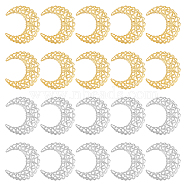 ARRICRAFT 100Pcs 2 Colors Iron Filigree Joiners Links, Etched Metal Embellishments, Hollow Out, Crescent Moon, Platinum & Golden, 43x37.5x0.5mm, Hole: 1.2mm, 50pcs/color(IFIN-AR0001-09)