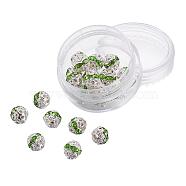 Brass Rhinestone Beads, Grade A, Silver Color Plated, Round, Peridot, 8mm, Hole: 1mm, 20pcs/box(RB-JP0001-8mm-07S)