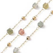 Natural Indian Agate Square Beaded Chains, with Golden 304 Stainless Steel Findings, Unwelded, 2~3x2~2.5x2~2.5mm, about 3.28 Feet(1m)/Box(AJEW-SZ0002-43G)