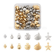 96Pcs 12 Style 304 & 316 Stainless Steel Pendants, Star & Shell & Heart, Golden & Stainless Steel Color, 8.5~15x6~13x3~8mm, Hole: 1~2mm, 8pcs/style(STAS-PJ0001-43)