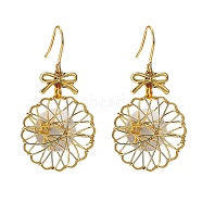 Eco-Friendly Flower Iron Pendants Dangle Earrings, with 304 Stainless Steel Earring Hooks, Alloy Links Connectors, Jump Rings, Light Gold, 53mm, Pin: 0.7mm(EJEW-PH01401-05)