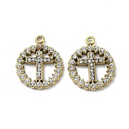 304 Stainless Steel Pendants, with Crystal Rhinestone, Ring with Cross Charms, Real 14K Gold Plated, 17x14x2mm, Hole: 1.5mm(STAS-L022-047G)