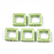 Handmade Porcelain Bead Frames, Bright Glazed Porcelain, Square, Light Green, 15.5~16x15.5x5.5mm, Hole: 2mm(PORC-S499-20I)