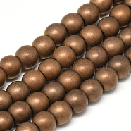 Electroplate Non-magnetic Synthetic Hematite Beads Strands, Matte Style, Round, Copper Plated, 6x5.5mm, Hole: 2mm, about 75pcs/strand, 15.7 inch(G-Q486-87B)