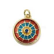 Real 14K Gold Plated Brass Enamel Charms, Long-Lasting Plated, Spider Web, Red, 14x12x2mm, Hole: 3.4mm(KK-Z032-02A)