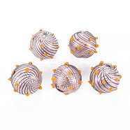 Transparent Handmade Blown Glass Globe Beads, Bumpy, Round with Stripe Pattern, Saddle Brown, 15x16~18mm, Hole: 1.2~2mm(X-GLAA-T012-15)