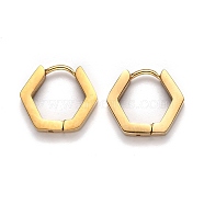 304 Stainless Steel Hexagon Huggie Hoop Earrings, Golden, 12.5x14.5x3mm, Pin: 1mm(STAS-H156-03B-G)