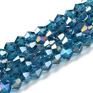 Transparent Electroplate Glass Beads Strands, AB Color Plated, Faceted, Bicone, Steel Blue, 3x2.5mm, Hole: 0.7mm, about 162~185pcs/strand, 12.76~14.61 inch(32.4~37.1cm)(GLAA-F029-2mm-A01)