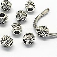 Alloy European Beads, Large Hole Beads, Barrel, Antique Silver, 10.5x9.5mm, Hole: 4.5mm(PALLOY-S079-028AS)
