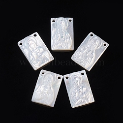 Natural White Shell Pendants, Religion, Rectangle with Virgin Mary, 11.5x8x2.5mm, Hole: 1mm(SSHEL-D083-29A)