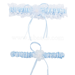 US 1 Set Polyester Lace Elastic Bridal Garters, Flower Pattern, Wedding Garment Accessories, Cornflower Blue, 13.5~40.5x2~12mm, 2pcs/set(DIY-MA0003-42)