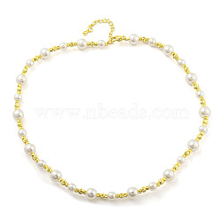 Brass Beaded Necklaces, ABS Imitation Pearl Beads Necklaces, Cadmium Free & Lead Free, Long-Lasting Plated, Round, Real 18K Gold Plated, 15.94 inch(405mm)(NJEW-P307-01G)