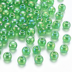 Transparent Acrylic Beads, AB Color Plated, Round, Lawn Green, 6x5mm, Hole: 1.8mm, about 4400pcs/500g(MACR-S370-B6mm-734)