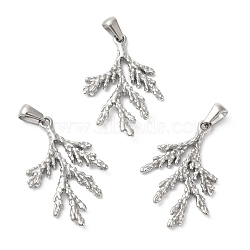 Non-Tarnish 304 Stainless Steel Pendants, Leafy Branch Charms, Stainless Steel Color, 34x21x3mm, Hole: 6.5x3.5mm(X-STAS-R122-08P)