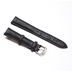 Leather Watch Bands, with Stainless Steel Clasps, Black, 88x18x2mm, 125x16x2mm(WACH-M140-18#-02)