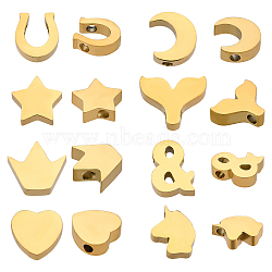 DICOSMETIC 16Pcs 8 Style 304 Stainless Steel Charms, Mixed Shape, Golden, 8~10.5x7.5~10x3mm, Hole: 1.5~1.8mm, 2pcs/style(STAS-DC0004-58)