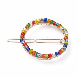 Alloy Hollow Hair Barrettes, Ponytail Holder Statement, with Glass Seed Beads, Colorful, 61x48x8mm(PHAR-JH00068-01)