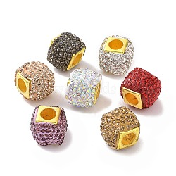 CCB Plastic European Bead, with Rhinestone, Large Hole Beads, Cube, Mixed Color, 13.5x13.5x12mm, Hole: 5.7mm(FIND-H044-02G)