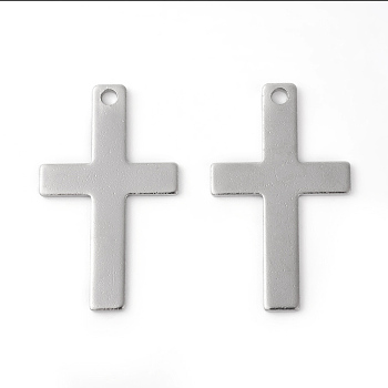 304 Stainless Steel Pendants, Cross, Stainless Steel Color, 36.5x22x1mm, Hole: 2.3mm