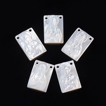 Natural White Shell Pendants, Religion, Rectangle with Virgin Mary, 11.5x8x2.5mm, Hole: 1mm