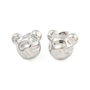 Non-Tarnish Bear 304 Stainless Steel Ear Studs, Stud Earrings for Women, Stainless Steel Color, 15x17mm