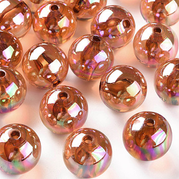 Transparent Acrylic Beads, AB Color Plated, Round, Chocolate, 20x19mm, Hole: 3mm, about 111pcs/500g